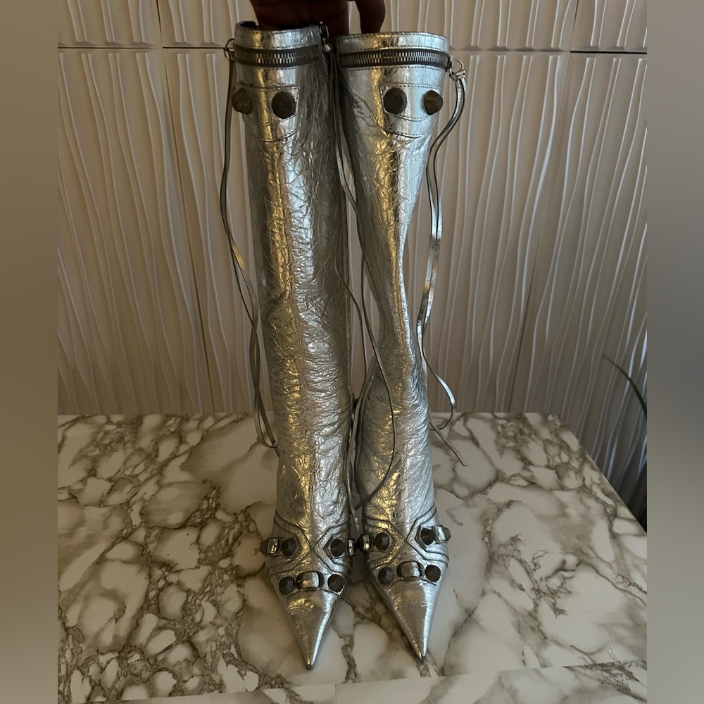 Balenciaga Silver Cagole Boots - Picture 3 of 5
